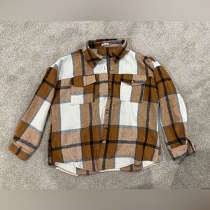 Plaid Brown and White Women's Jacket